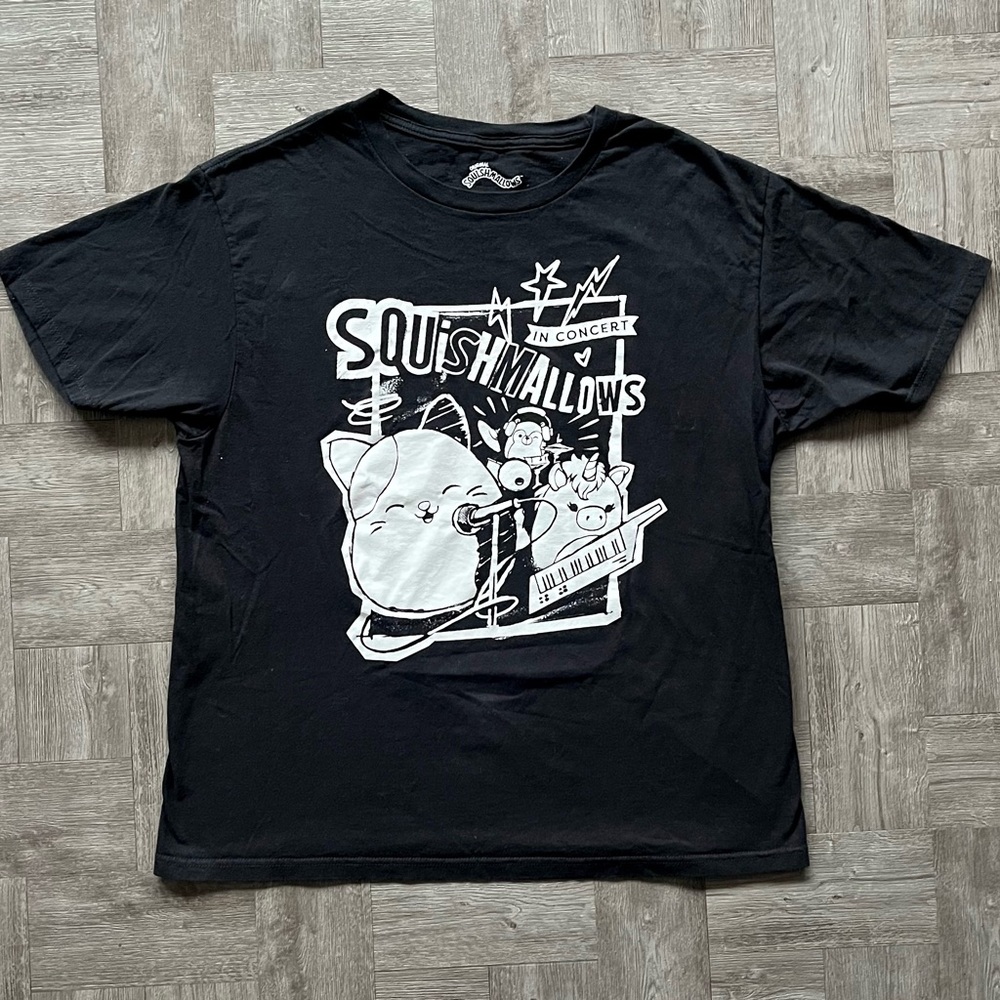 Original Squishmallows Graphic Shirt Black Rock Band In Concert Top Fan Large